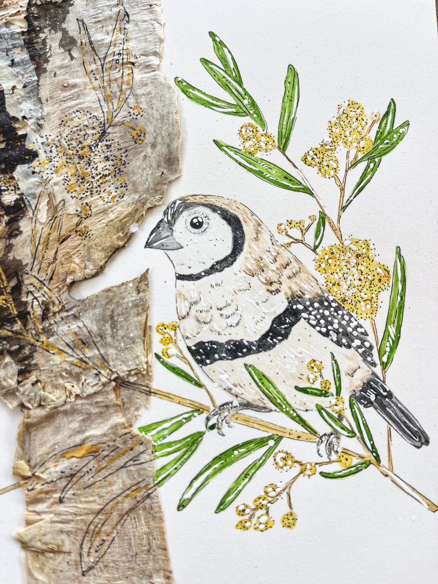 ‘Whispers in the Wattle’ | Original Watercolour & Paperbark Artwork