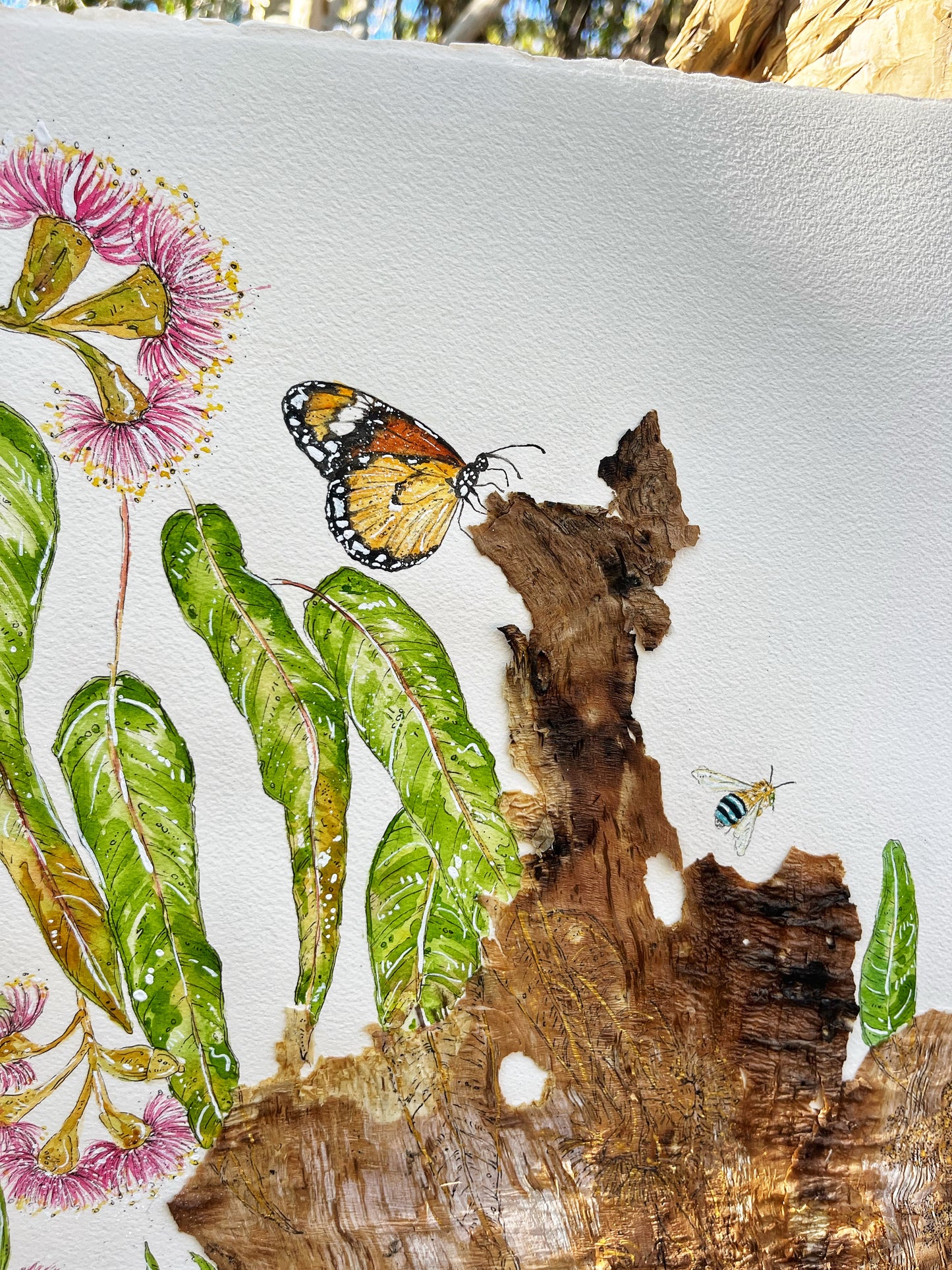 ‘In Bloom’ -Original watercolour & Australian Paperbark