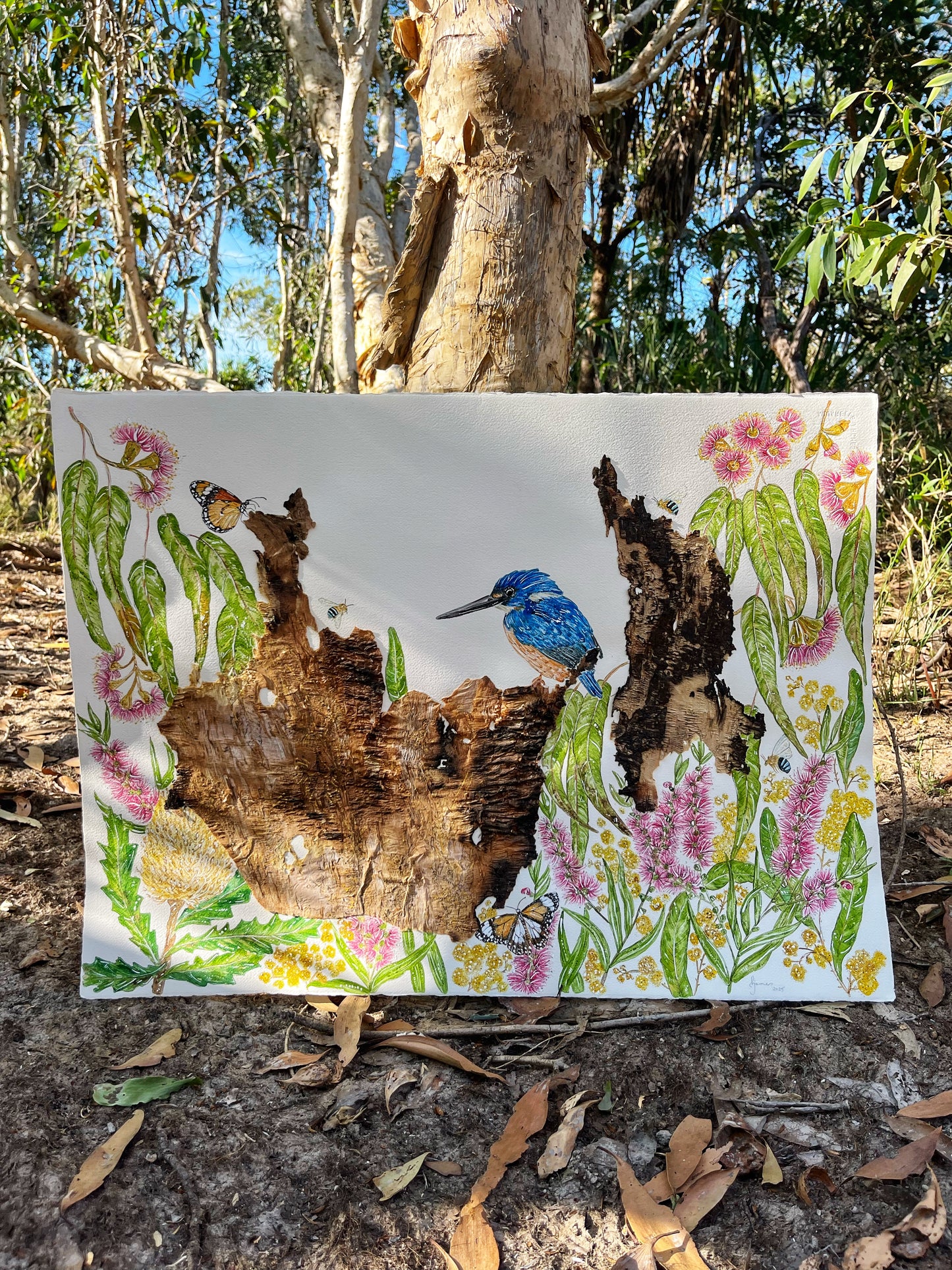 ‘In Bloom’ -Original watercolour & Australian Paperbark