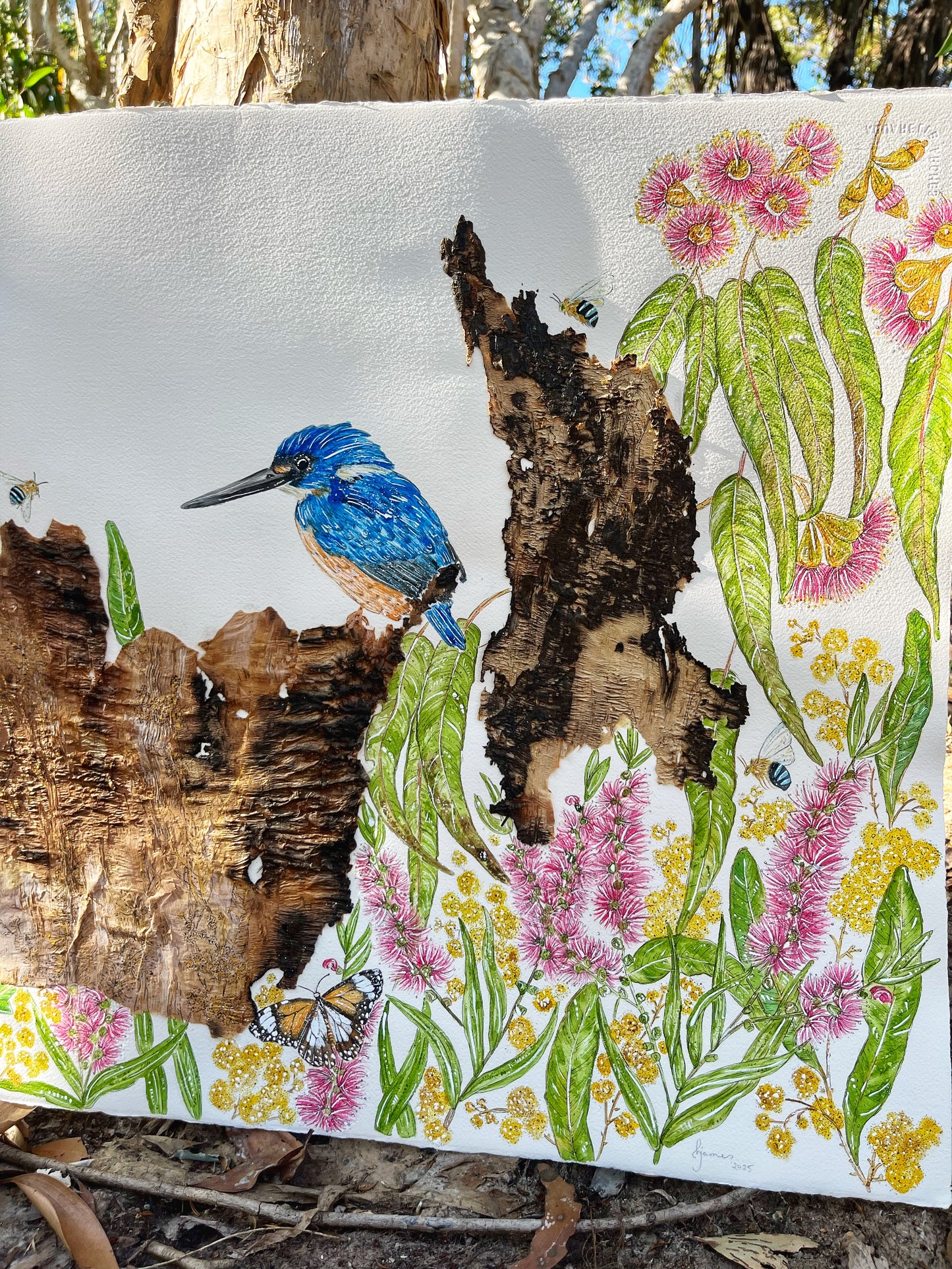 ‘In Bloom’ -Original watercolour & Australian Paperbark