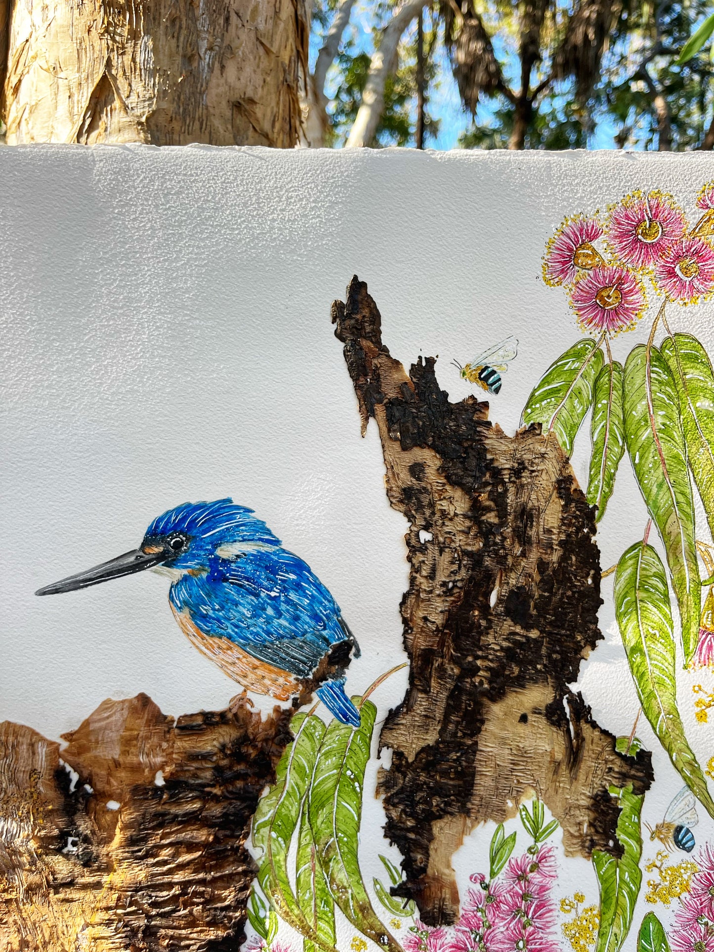 ‘In Bloom’ -Original watercolour & Australian Paperbark