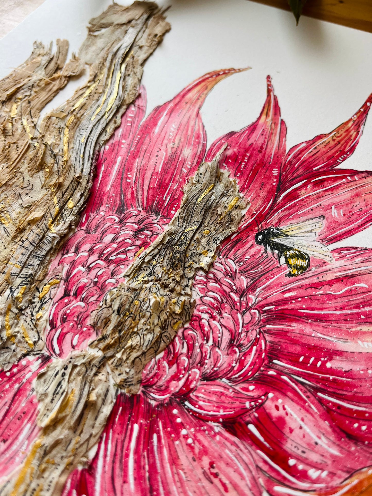 Waratah & Australian honey bee on Australian Paperbark