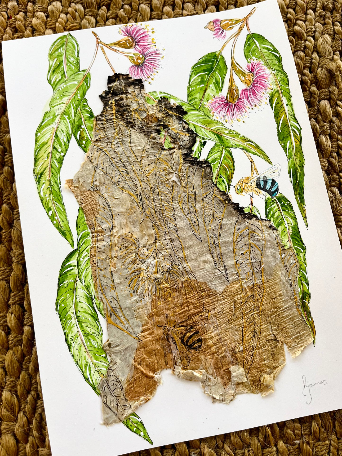 ‘The Nectar Keepers’ | Original Watercolour & Paperbark Artwork