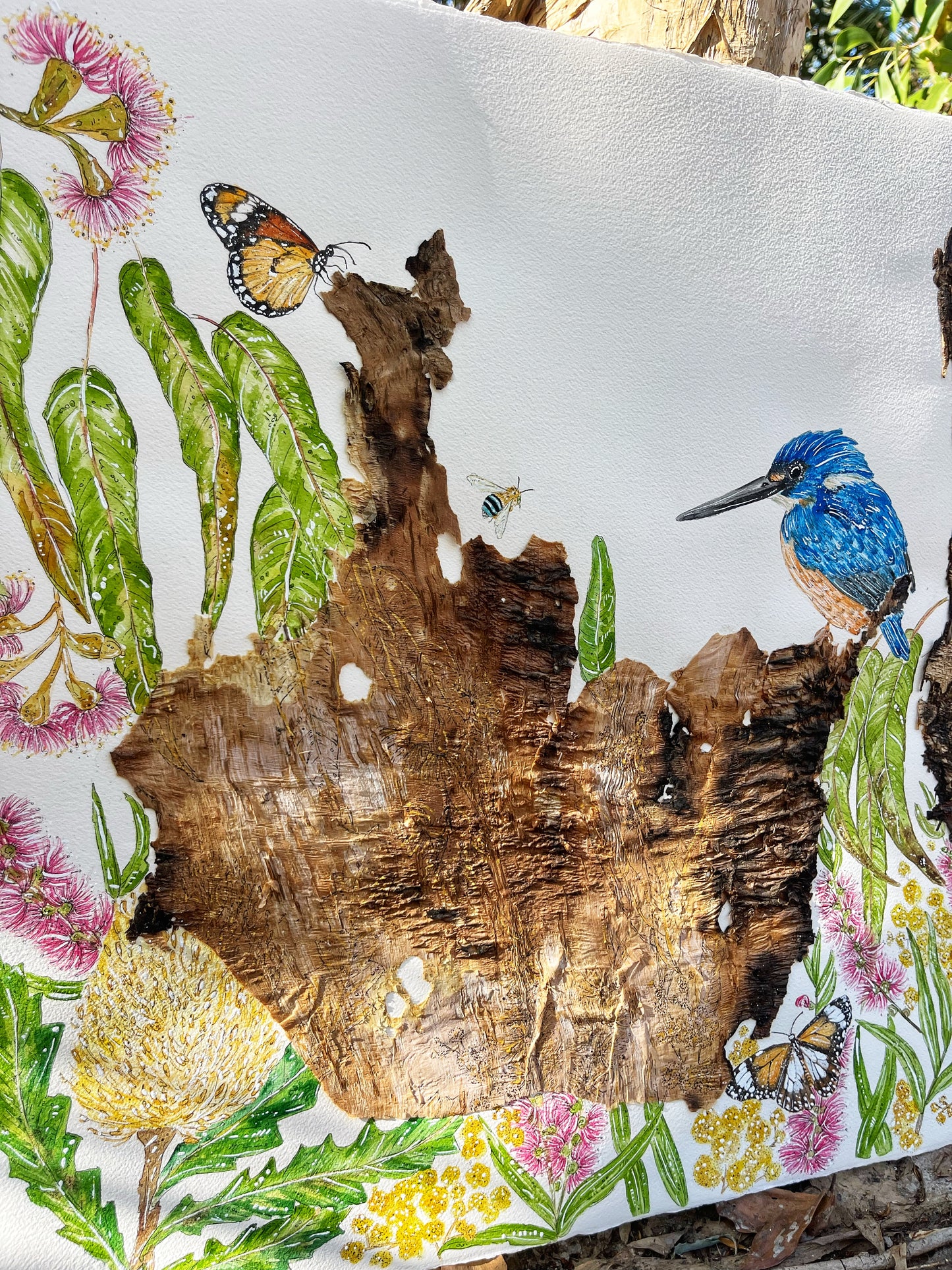 ‘In Bloom’ -Original watercolour & Australian Paperbark