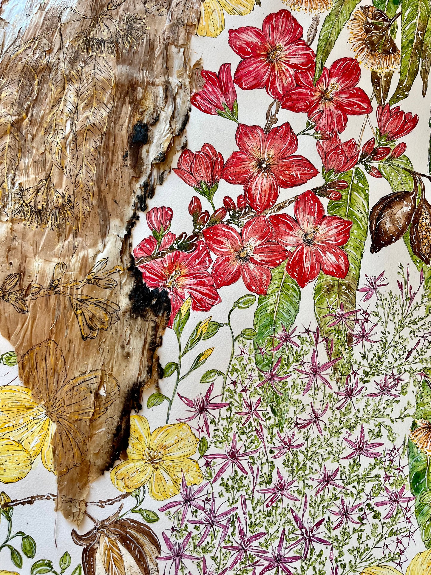 ‘Dry Season Blooms’ | Original Watercolour & Paperbark Artwork