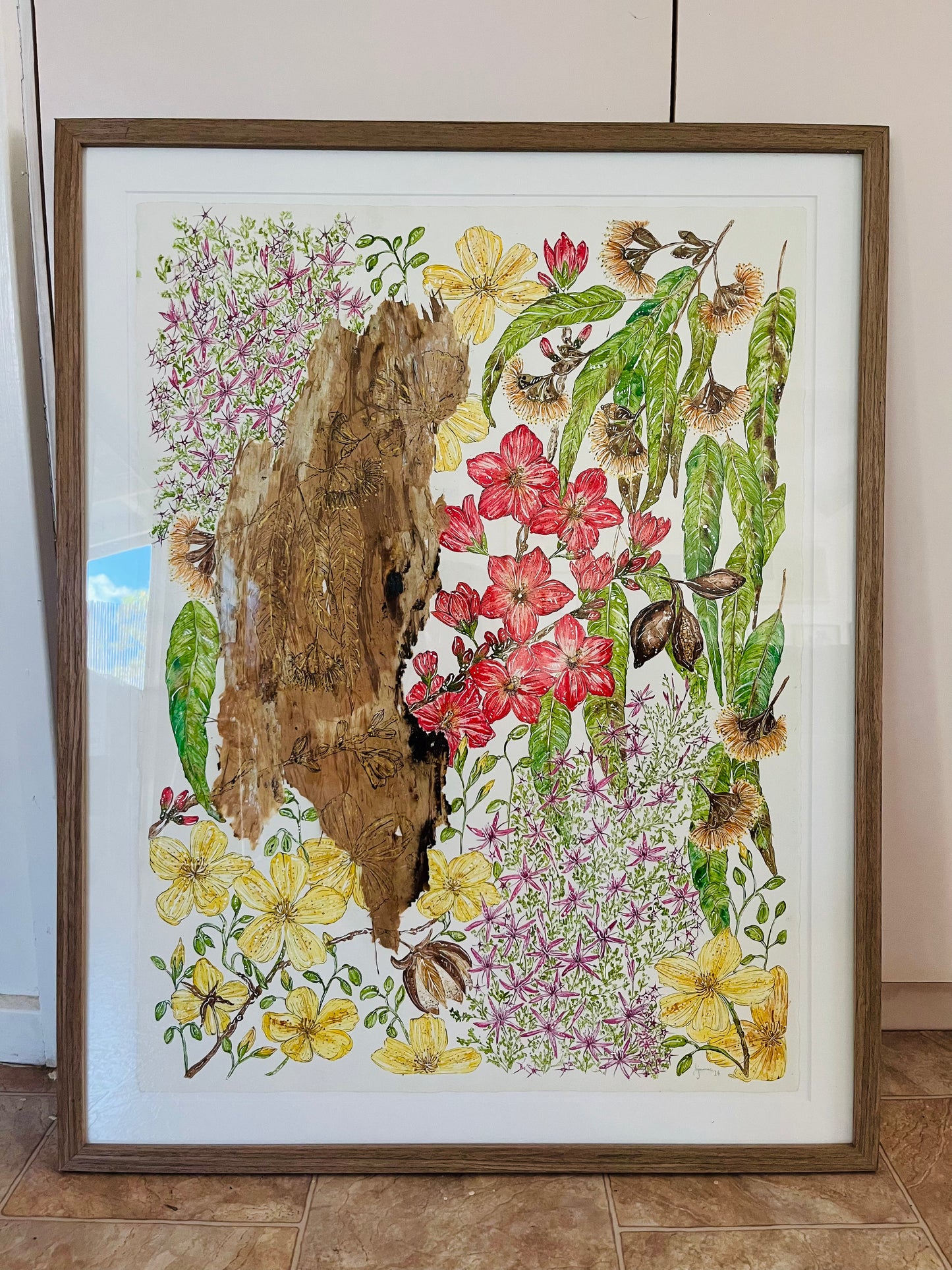 ‘Dry Season Blooms’ | Original Watercolour & Paperbark Artwork