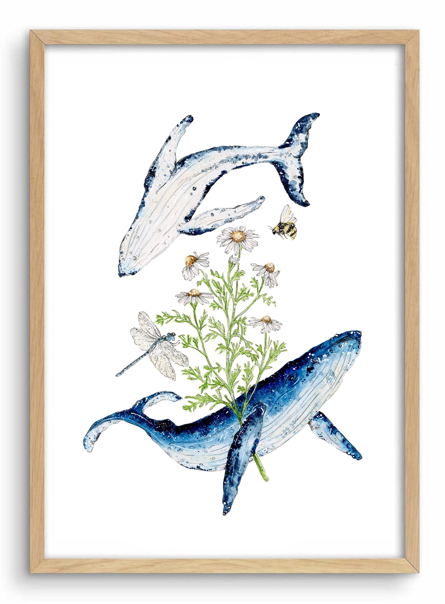 'Ocean Whispers' Humpback Whales & Chamomile | Watercolour Art print