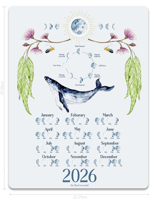 Lunar calendar fridge magnet 2026 moon phase art,  moon phases
