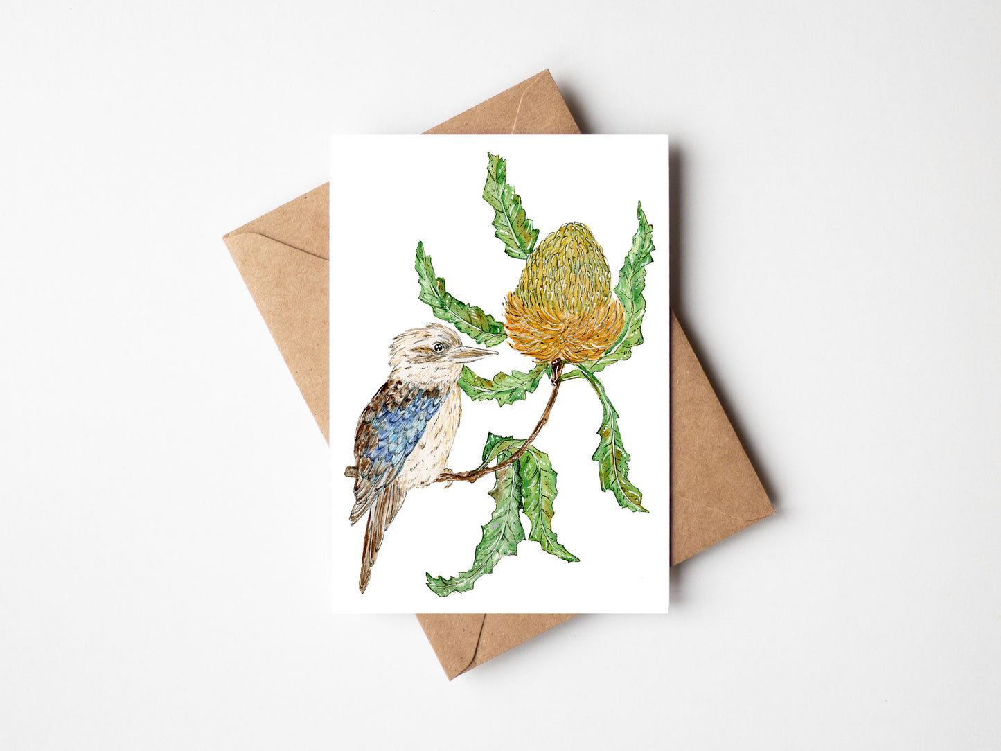 Blue Winged Kookaburra & Banksia Greeting Card