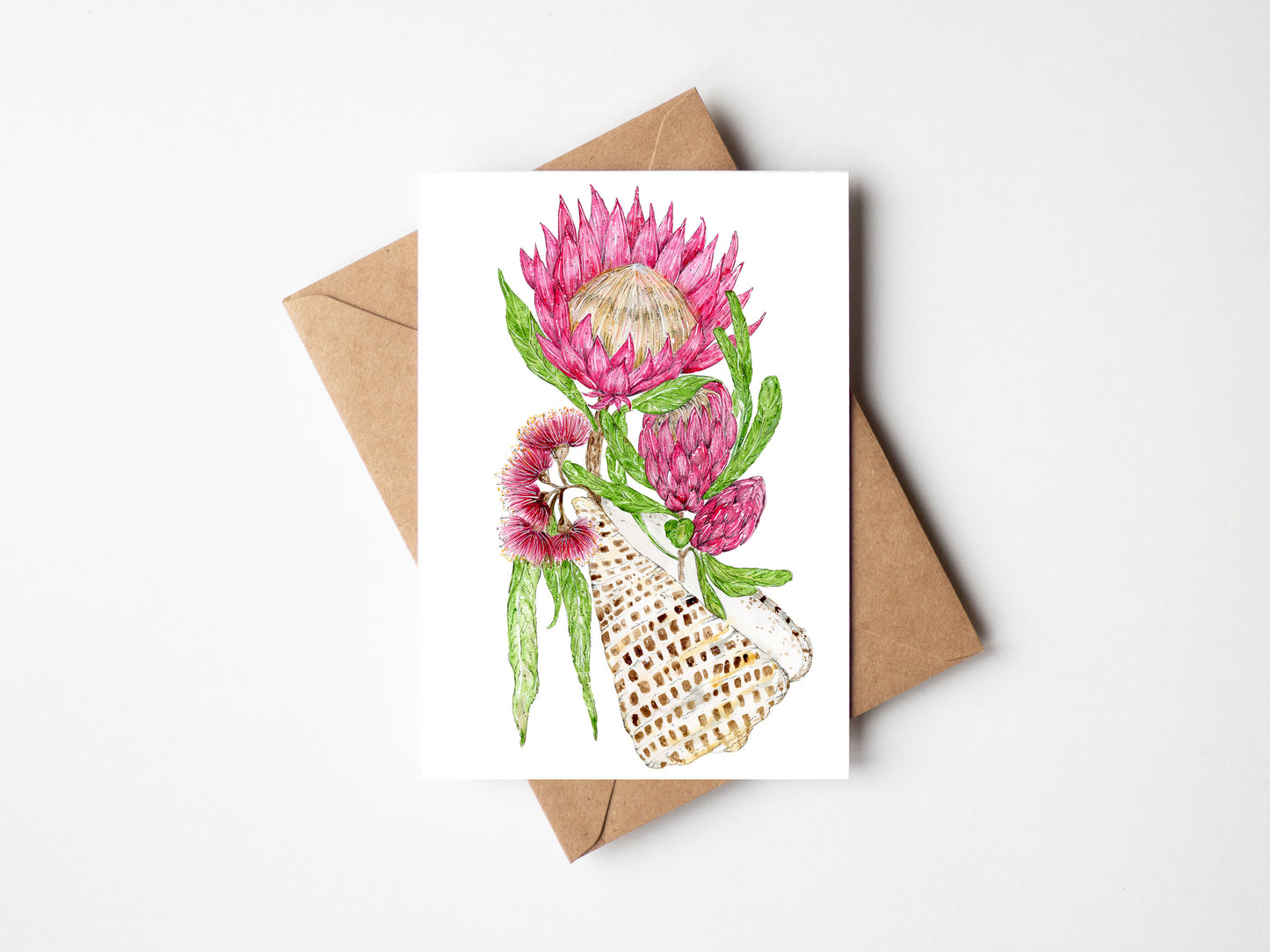 King Protea Mermaid Vase Greeting Card