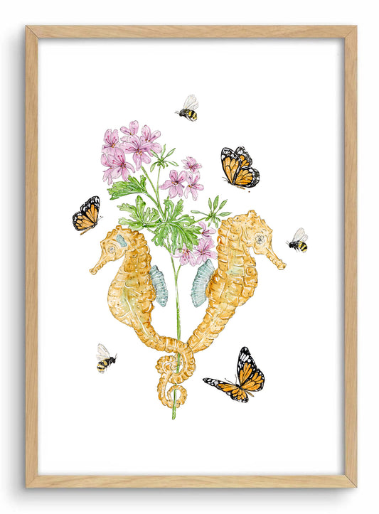 ‘Grace in the Depths' Seahorse & Rose Geranium | Watercolour Art print