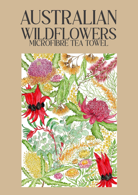 Australian Wild Flowers Micro Fibre Tea Towel