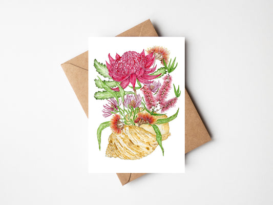 Australian Wildflowers Mermaid Vase Greeting Card