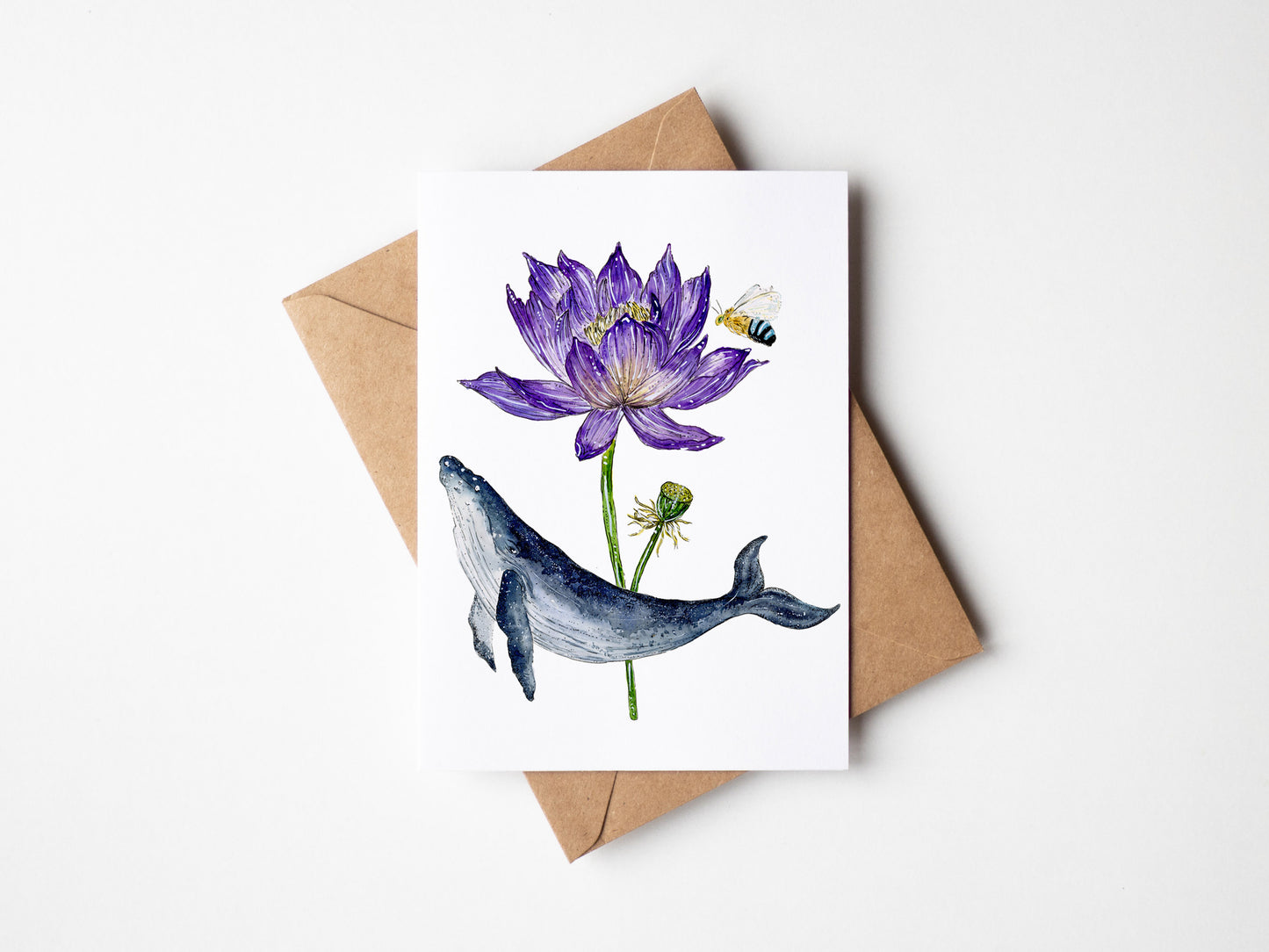 Whale & Lotus Greeting Card